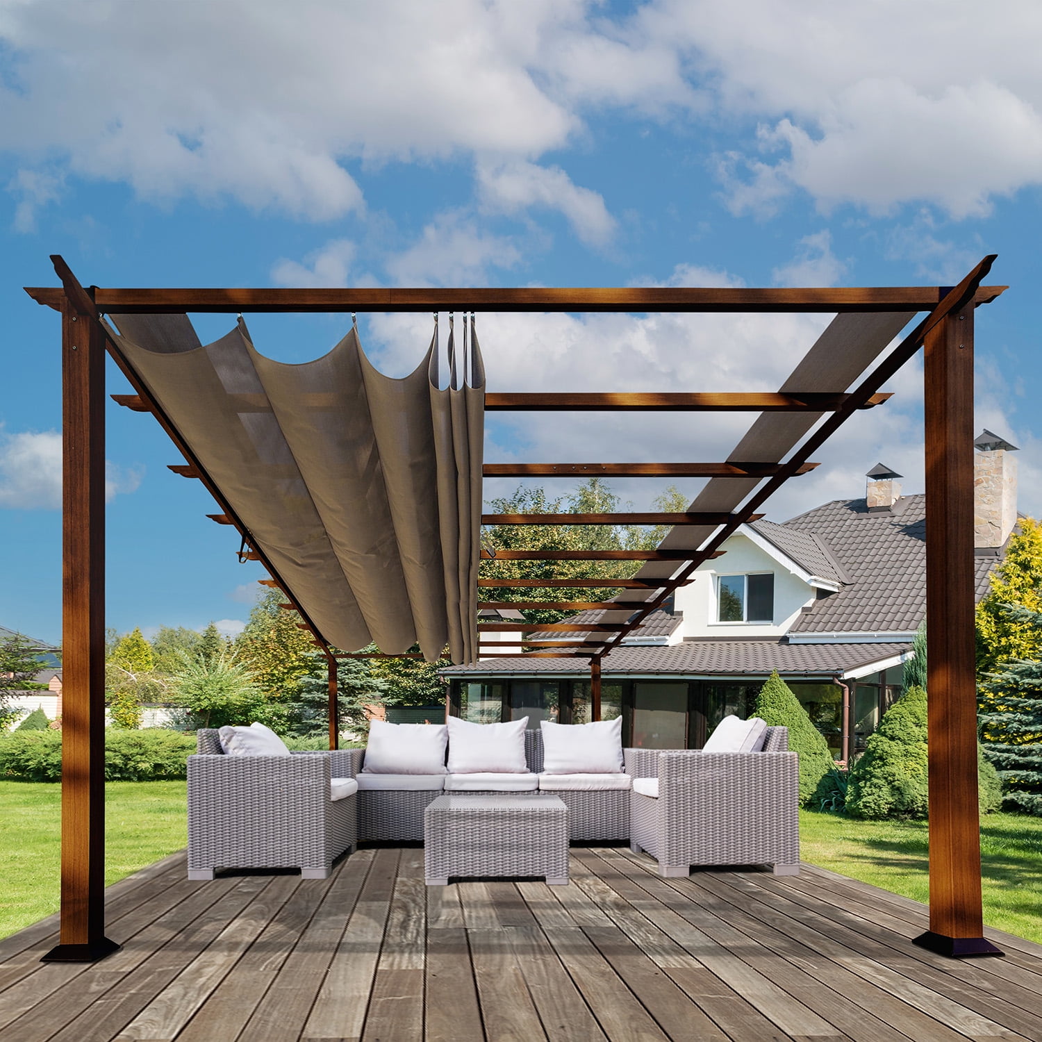 Paragon Outdoor 11' x 11' Florence Aluminum Pergola in Chilean Ipe