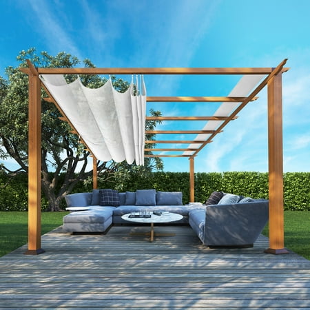 Paragon Outdoor 11' x 16' Aluminum Pergola in Canadian Cedar Finish with Adjustable Crème Canopy