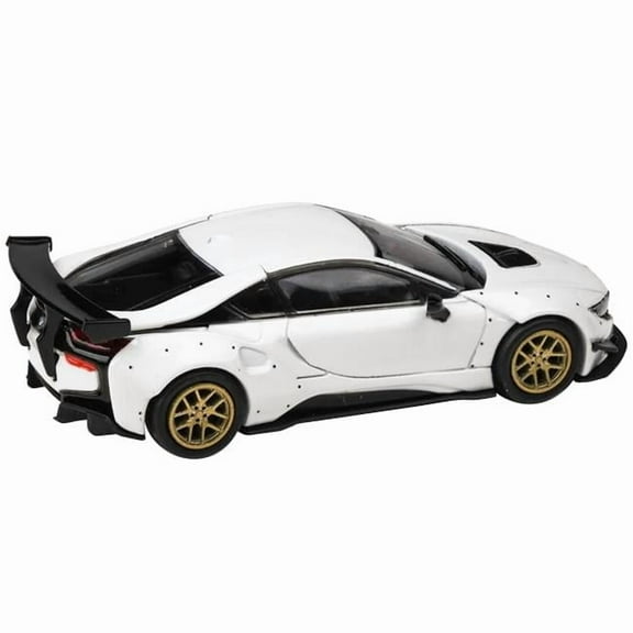 BMW i8 Liberty Walk White with Gold Wheels 1/64 Diecast Model Car by Paragon Models