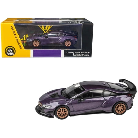 BMW i8 Liberty Walk Twilight Purple Metallic with Gold Wheels 1 64 Diecast Model Car by Paragon Models