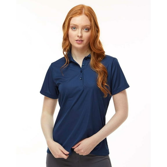 Paragon Women's Performance Short Sleeve Polo Shirt 100% Polyester Tee 4-Button Placket Polo Shirts, Deep Navy M