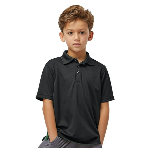 Paragon Youth Saratoga Performance Polo, Moisture-Wicking Microfiber Shirt, UPF 30 , Black, L