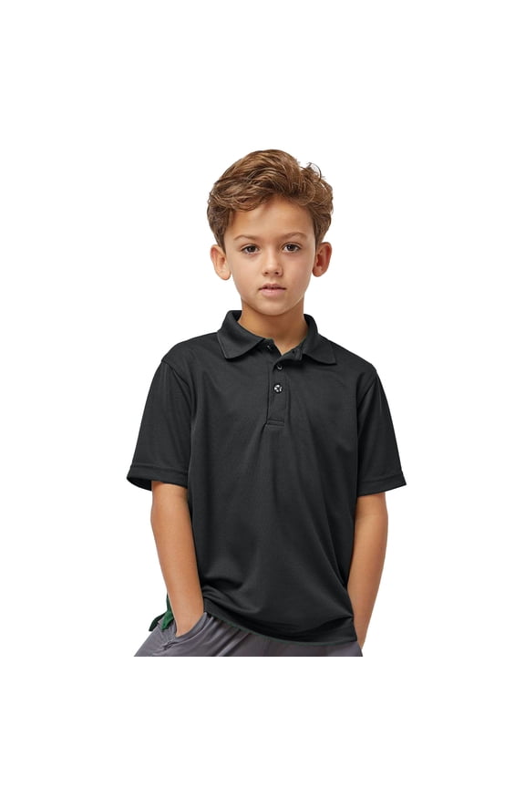 Paragon Youth Saratoga Performance Polo, Moisture-Wicking Microfiber Shirt, UPF 30+, Black, L