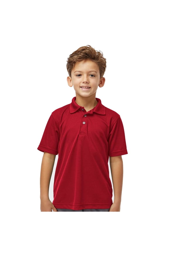 Paragon Youth Saratoga Performance Polo, Moisture-Wicking Microfiber Shirt, UPF 30+, Red, L
