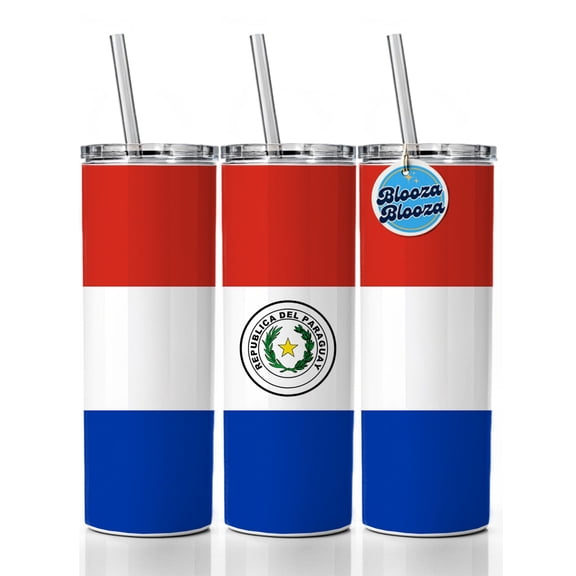 Paraguay Country Flag 20oz Insulated Water Bottle Skinny Tumbler Includes Straw