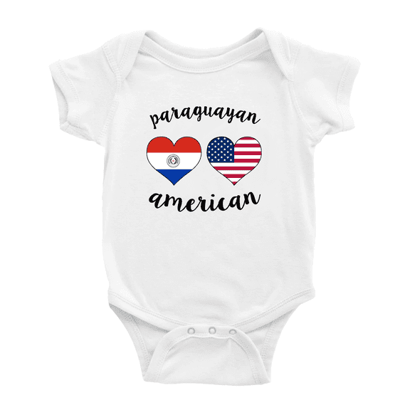 Paraguayan American Flag Two Hearts Baby Romper Bodysuit (White, 0-3 Months)