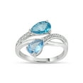 thumbnail image 1 of Paraiba Blue Topaz Ice Blue Topaz and White Topaz Swarovski Genuine Gemstone Sterling Silver Rhodium Plated Bypass Ring, 1 of 4