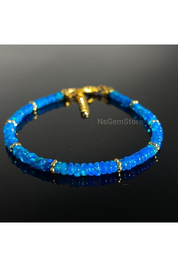 Paraiba Ethiopian Opal Beaded Bracelet: Chakri Design, AAA Quality