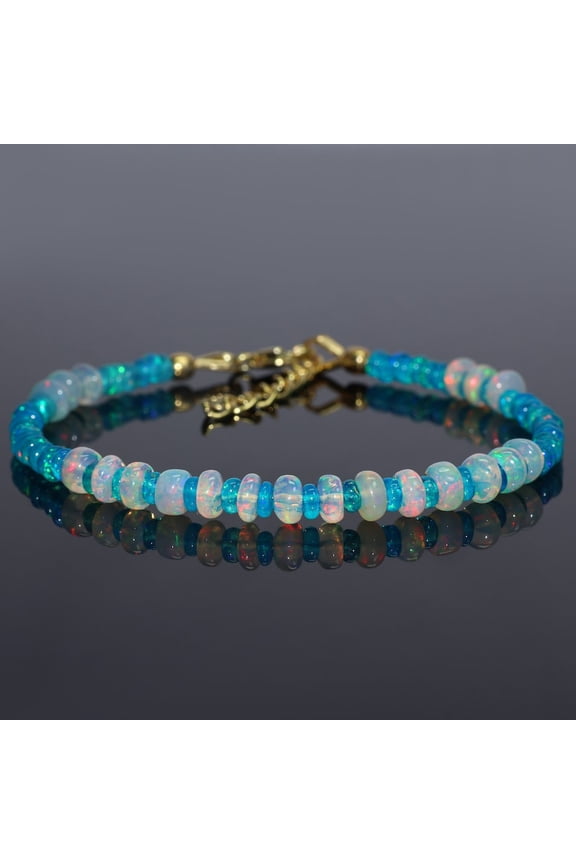 Paraiba Fire Opal 3-3.5mm Rondelle Shape Smooth Cut Beads 7 inch Adjustable Gold Plated Clasp Bracelet for men, women, unisex. Link Chain Stacking Bracelet.|LINK_05245