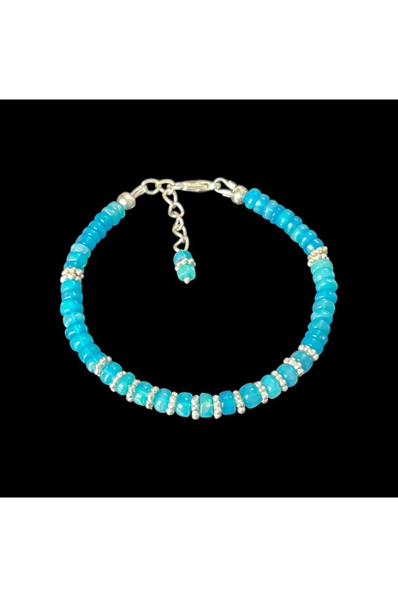 Paraiba Opal Bracelet: Sterling Silver, Rainbow Fire Gemstone