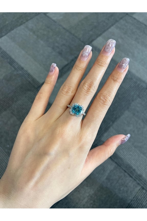 Paraiba Tourmaline Engagement Ring, 4.7 Carat, Asscher Cut, 925 Silver Halo Wedding Ring, Valentine's Day Ring for Love