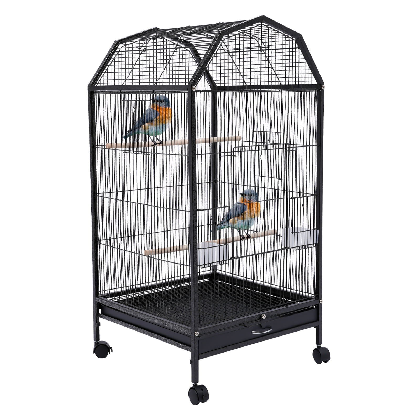 Parakeet Bird Cage with Stand, 39.9H Inch Large Bird Cages with 4 Universal Wheels and 2 Feeding Cups,Finch Bird Pet Bird Flight Cages,for Cockatiel Conure Macaw Budgie