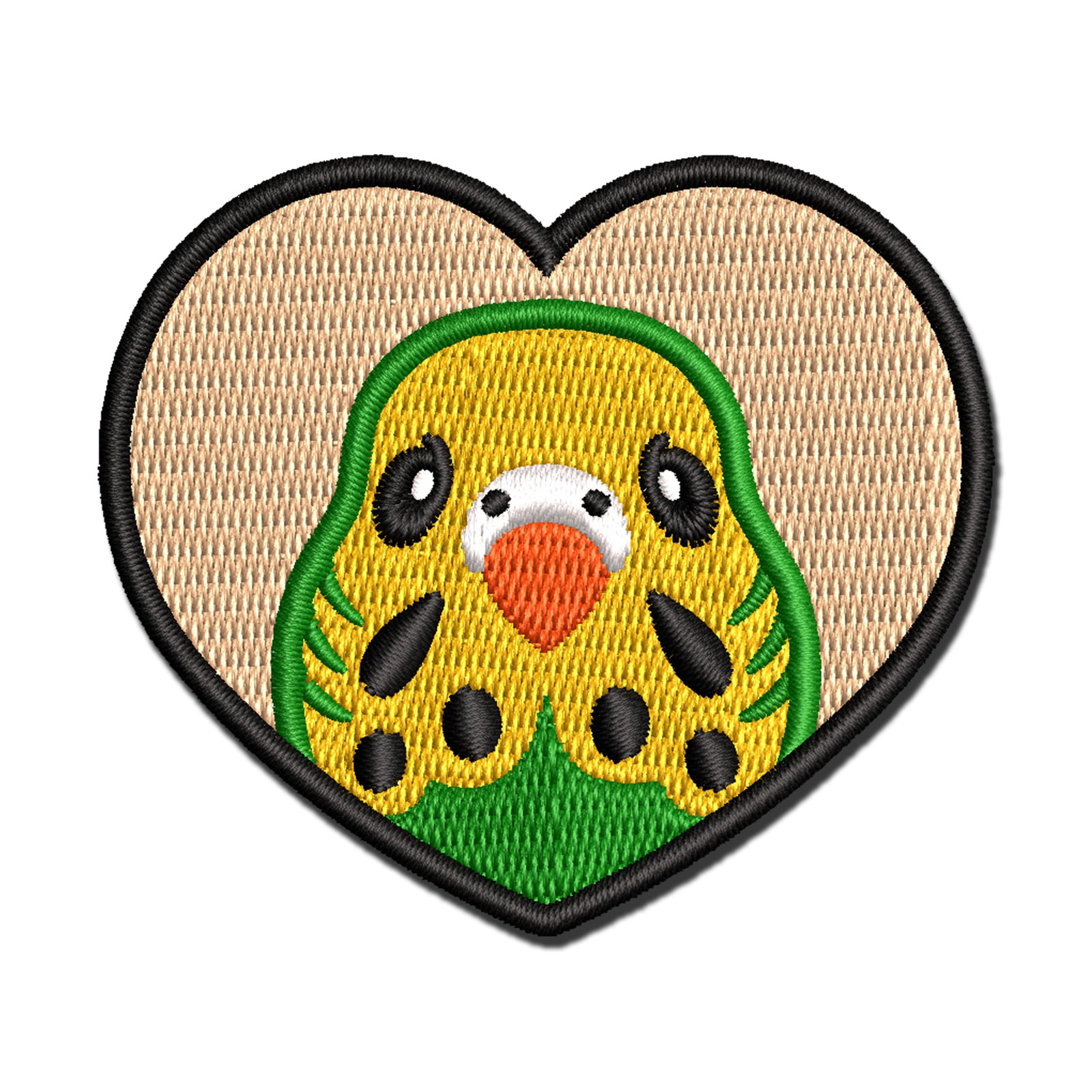 Parakeet Budgie Bird Inside of Heart Applique Multi-Color Embroidered Iron-On Patch - 3.5 Inch Large