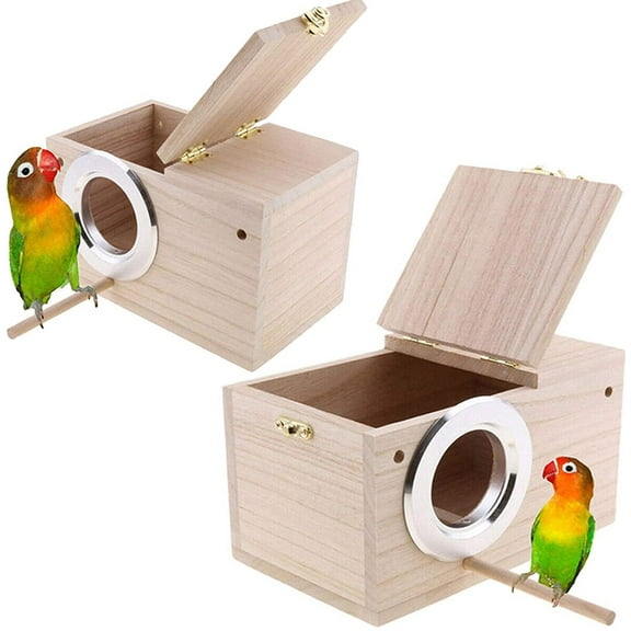 Parakeet Nest Box Bird House Budgie Wood Breeding Box for Lovebirds, Parrotlets Mating Box (M:7.9 * 4.7 * 4.7 inch)