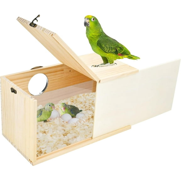 Parakeet Nesting Box Cockatiel Nesting Natural Pine Bird Nest Bird Breeding Box House Acrylic Transparent Bird Box with Detachable Wooden Board for Lovebirds Cockatiel Budgie Conure Parrot XL