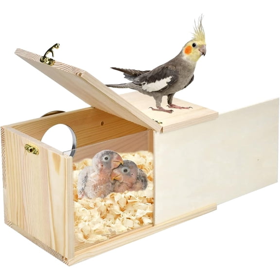 Pawlora Parakeet Nesting Box Cockatiel Nesting Natural Pine Bird Nest Bird Breeding Box House Acrylic Transparent Bird Box with Detachable Wooden Board for Lovebirds L