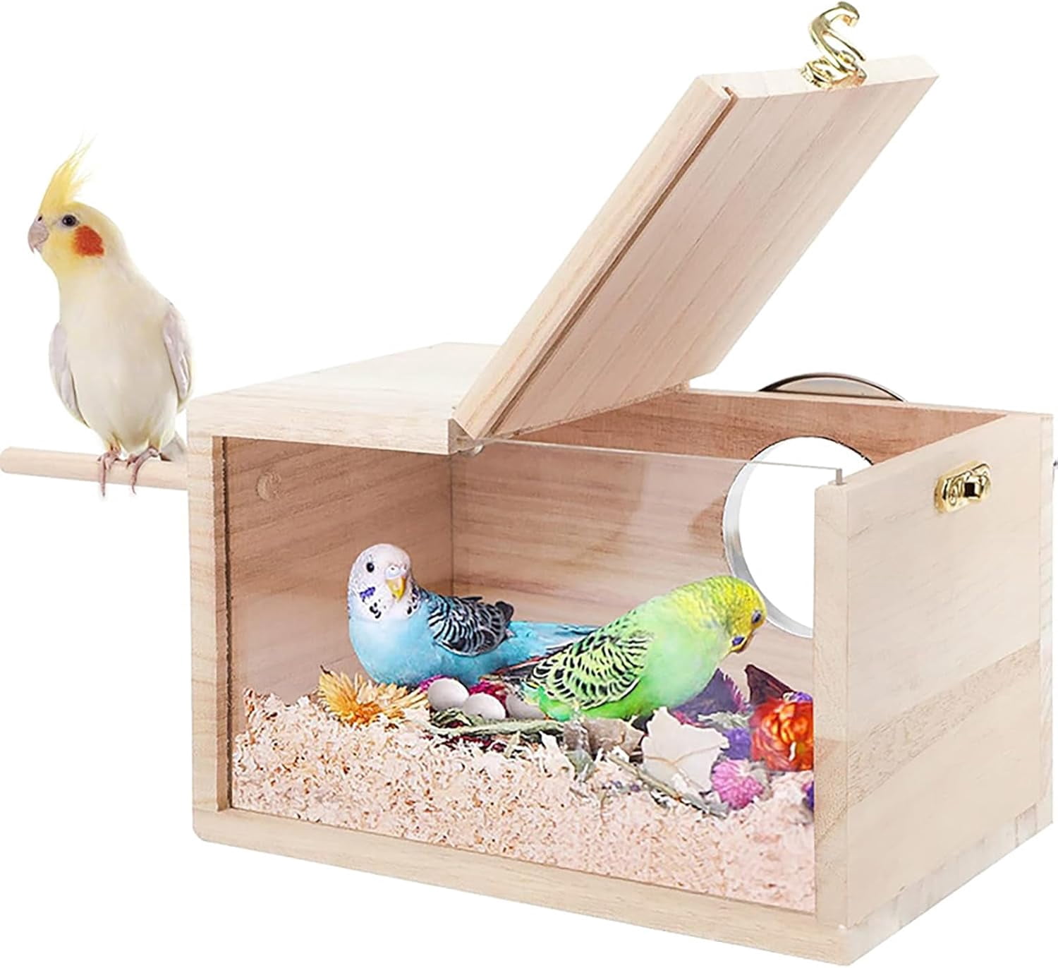 Parakeet Nesting Box with Perch, Small Bird Breeding Box with ...