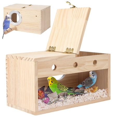 Parakeet Nesting Box, Transparent Bird House, Natural Wooden Breeding Box for Cockatiel, Mating Box for Lovebird, Budgies, and Other Small to Medium-Sized Birds