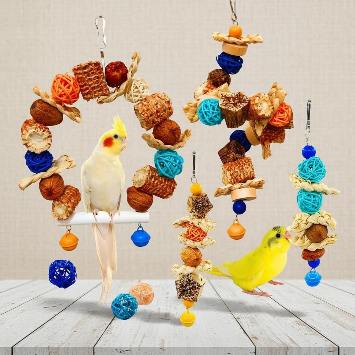 Parakeet Swing Toys, Bird Cage Hanging Chewing Toys, Natural Bird Parrot Toys