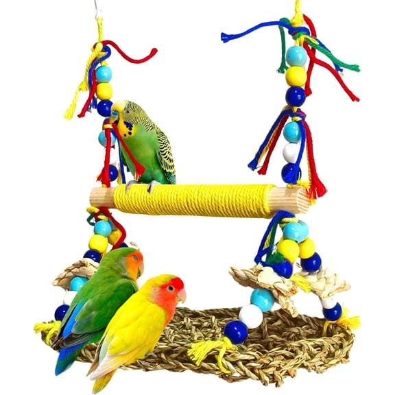 Parakeet Swing Toys Bird Grass Mat,Parrot Swing Perch | Parrot Climbing Hammock With Toys For Cockatiel, Sun Conure, Lovebird, Budgie