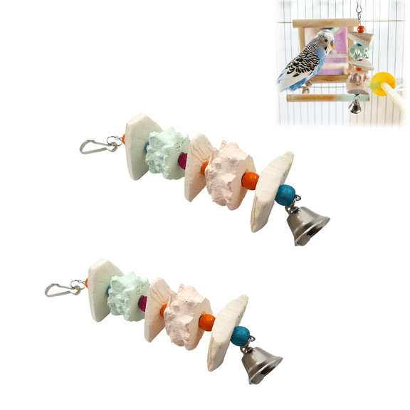Parakeet Toys with Cuttlebone, Natural Bird Chewing Toy for Beak Grinding, Wood Bead Bell Play Gym for Small Parrots Conure Budgie, Bird Cage Accessories for Indoor Outdoor(wwx)