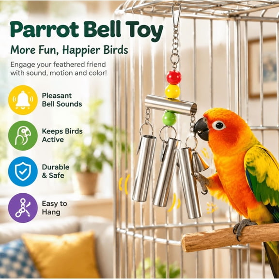 Parakeet Toys, Stainless Steel Hanging Bell for Parrots, Cockatiels, Conures, Finches, Budgies, Macaws, Love Birds
