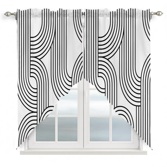 Parallel Arch Lines Swag Valances for Windows 2 Pack Modern Abstract Minimalist Linear Black Stripe Swag Kitchen Curtains 36 Inches Long Rod Pocket Short Window Treatment for Kitchen Bathroom 28"x36"