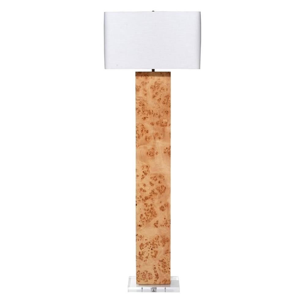 Natural Burl Wood Floor Lamp with White Linen Shade