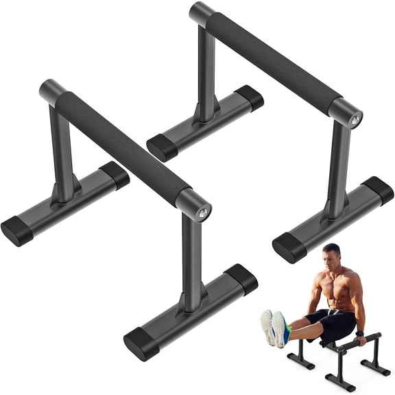 Parallettes Bars, Push Up Bars & Dip Bar with Comfort Thick Handles, Rock-Free Fitness Equipment for Handstand, L-Sit, Gymnastics & Strength Training, 600lbs Capacity, 12" Height