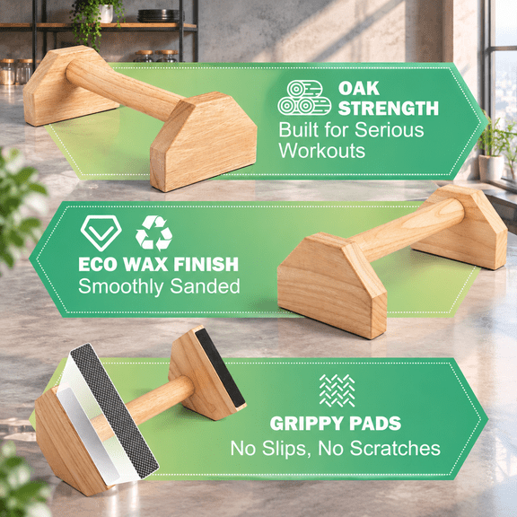 Parallettes Push Up Bar Oak Wood Calisthenics For Home Gym With Non-slip Base Handstander Handles Floor Dip Workout And Strengthi