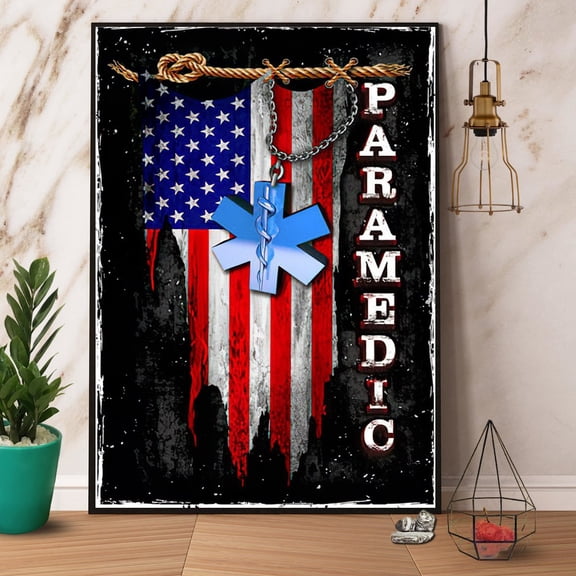 Paramedic Feel Safe At Night Sleep With A Paramedic Us Flag Vertical Paper Poster No Frame 16 x 24 Inch Poster
