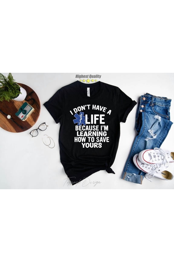 Paramedic Student TShirt, EMT Student Crewneck T-shirt, Emergency Medical Services Outfit, Star of Life Graphic Tees, s for Student All Size S-5Xl