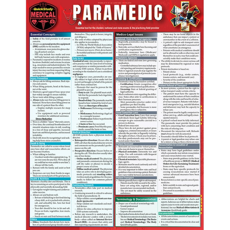 Paramedic: A Quickstudy Laminated Reference Guide