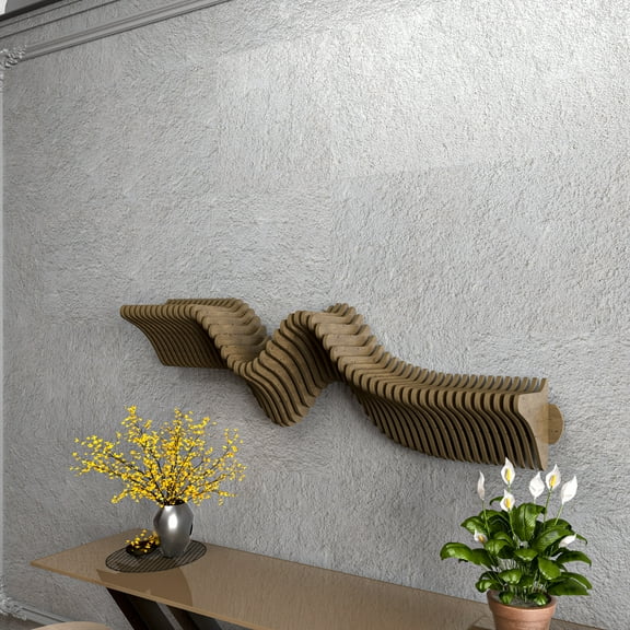 Parametric 40" Floating Wavy  Shelf  Geometric Wooden Wall Decor 3D Design