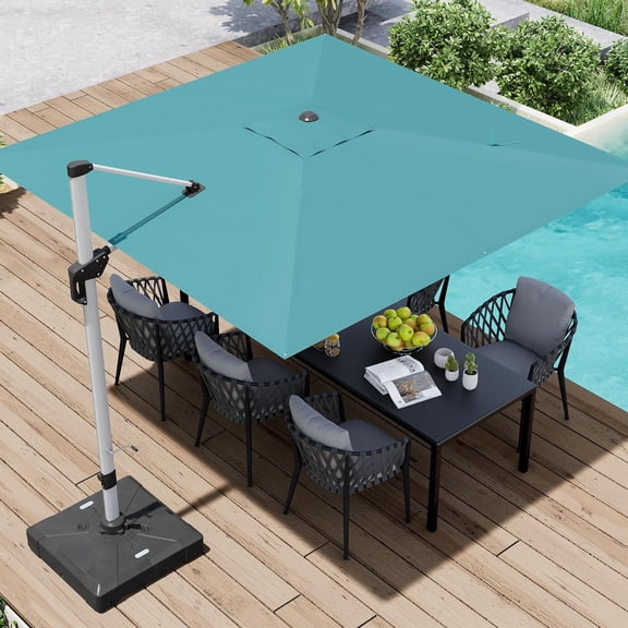 Paramondo Patio Umbrella, 9FT Outdoor Cantilever Umbrella Offset Hanging Umbrella with 360-degree Rotation for Garden, Deck, Backyard, Pool and Beach, Turquiose