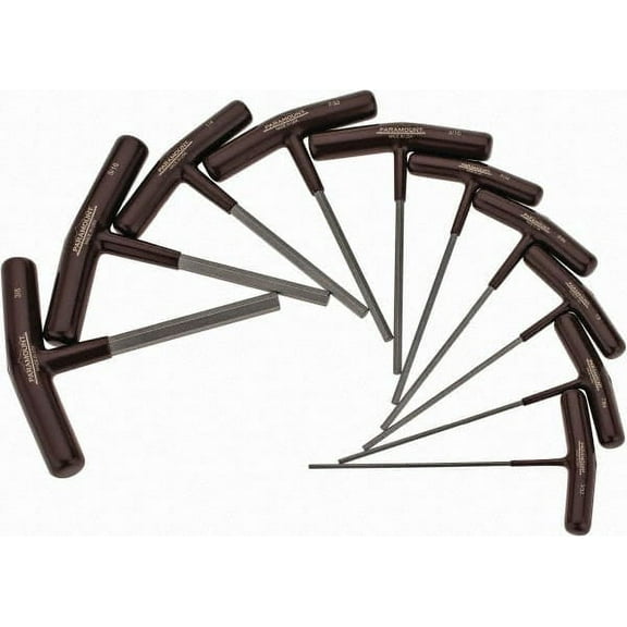 Paramount 10 Piece T-Handle Hex Key Set Hex Range 3/32 to 3/8", 6" OAL, Steel