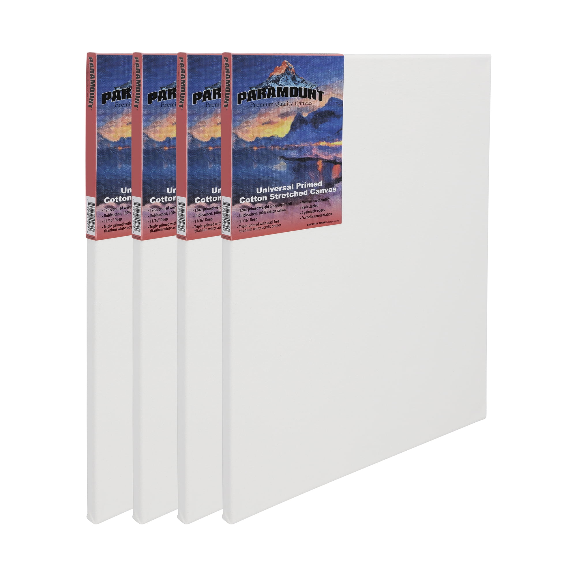 Paramount Artist Pre-Stretched Canvas for Painting, 11/16" Deep, 8 x 8, 4-Pack