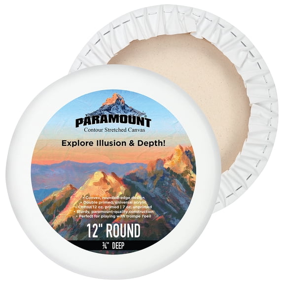 Paramount Contour Convex Profile Stretched Canvas, 12" Round Canvas, 5 Pack, 3/4" Deep - Double Primed for Oil, Acrylic, and Mixed Media Art - 100% Cotton Duck Medium Texture