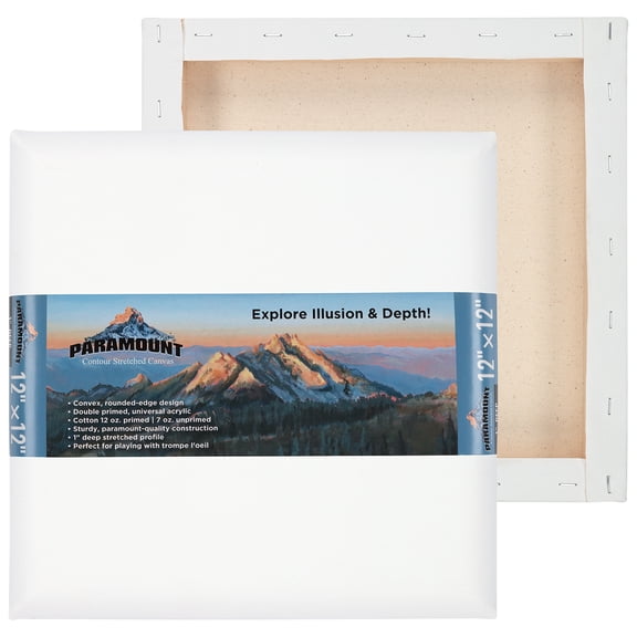 Paramount Contour Convex Profile Stretched Canvas, 12x12" Square Canvas, 5 Pack, 1" Deep - Double Primed for Oil, Acrylic, and Mixed Media Art - 100% Cotton Duck Medium Texture