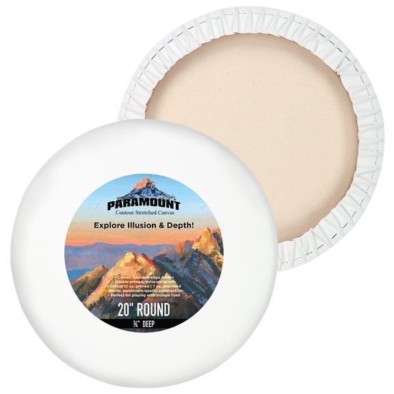 Paramount Contour Convex Profile Stretched Canvas, 20" Round Canvas, 5 Pack, 3/4" Deep - Double Primed for Oil, Acrylic, and Mixed Media Art - 100% Cotton Duck Medium Texture
