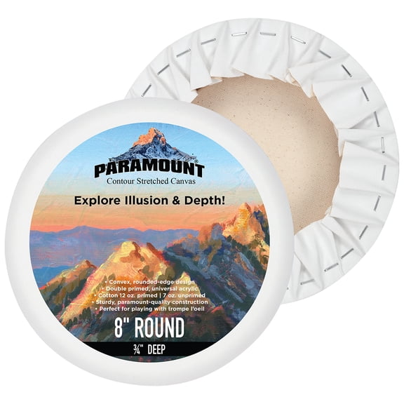 Paramount Contour Convex Profile Stretched Canvas, 8" Round Canvas, 3/4" Deep - Double Primed for Oil, Acrylic, and Mixed Media Art - 100% Cotton Duck Medium Texture