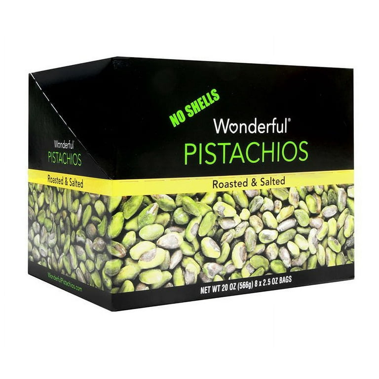 Wonderful Pistachios, Dry Roasted and Salted, 2.5 oz, 8/Box Wonderful Pistachios, Dry Roasted and Salted, 2.5 oz, 8/Box