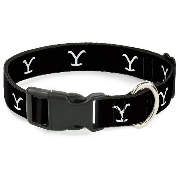 Paramount Network Pet Collar, Dog Collar Plastic Buckle, Yellowstone Y Logo Black White, 7 to 8.5 Inches 0.5 Inch Wide