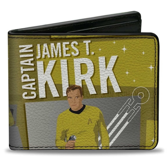 Paramount Network Wallet, Bifold, Classic Star Trek Captain Kirk Poses Collage Yellows/Gray, Vegan Leather