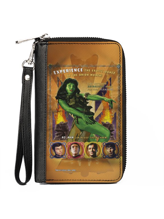 Paramount Network Wallet, Zip Around, Classic Star Trek Orion Women and Character Pose, Vegan Leather