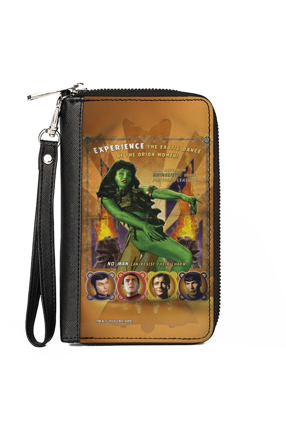 Paramount Network Wallet, Zip Around, Classic Star Trek Orion Women and Character Pose, Vegan Leather