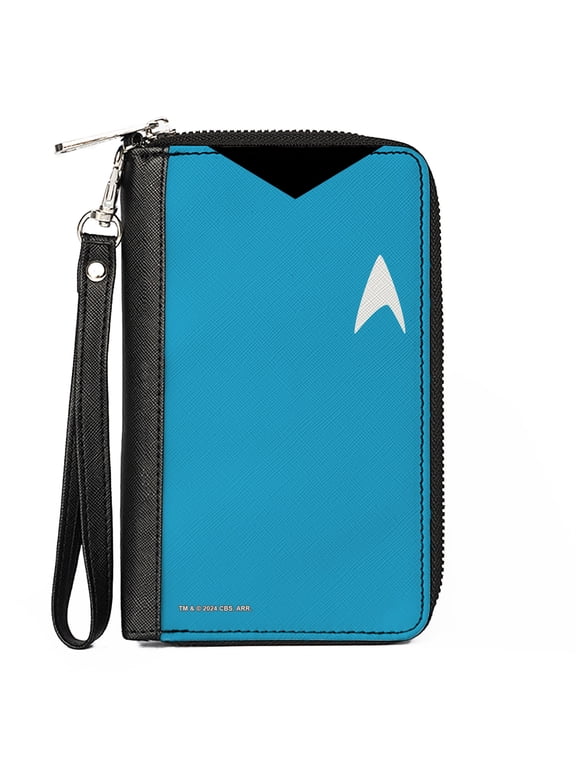 Paramount Network Wallet, Zip Around, Classic Star Trek Spock Character Body Close Up Blue, Vegan Leather