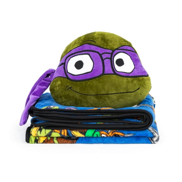 Paramount Nickelodeon TMNT Mutant Mayhem Donatello Nogginz Pillow Travel Throw Set, 100% Microfiber