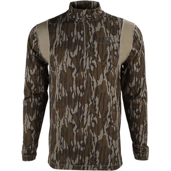 Paramount Outdoors EHG Elite Engineered Hunting Gear Kenai Camo Hunting Base Layer Quarter Zip Pullover Top (Mossy Oak Bottomland)