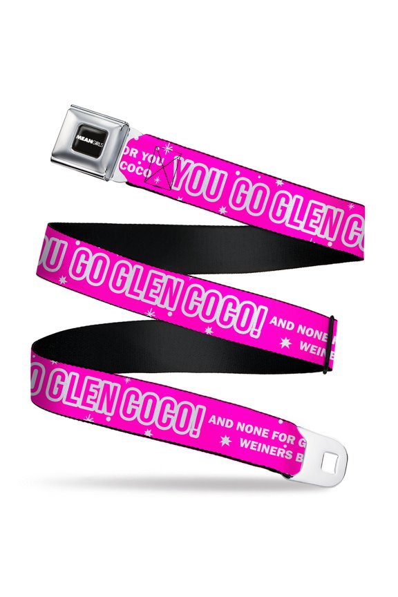 Paramount Pictures Belt, Seatbelt Buckle Belt, Mean Girls You Go Glen Coco Pink White, Youth 22 to 32 Inches